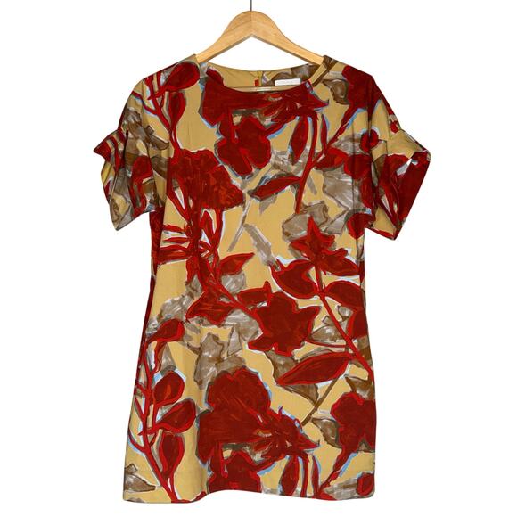 COS Printed Roll Sleeved Short Shift Dress Womens 2 Floral Abstract Art to Wear - Picture 2 of 11